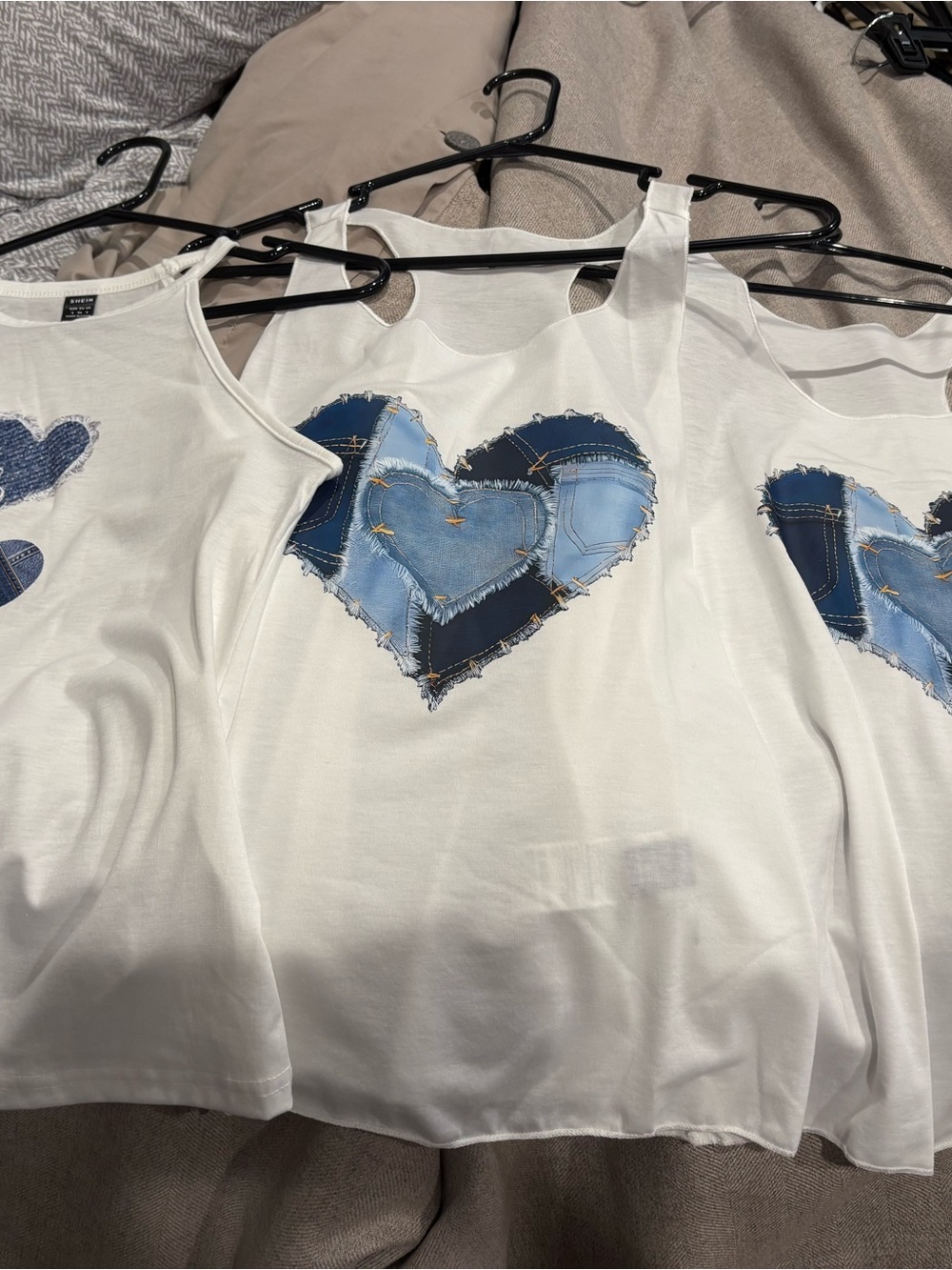 SHEIN White Tank with Patchwork Denim Heart